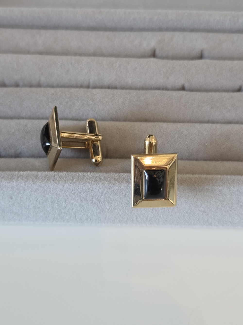 Gold-Tone Square Cufflinks with Black Inset